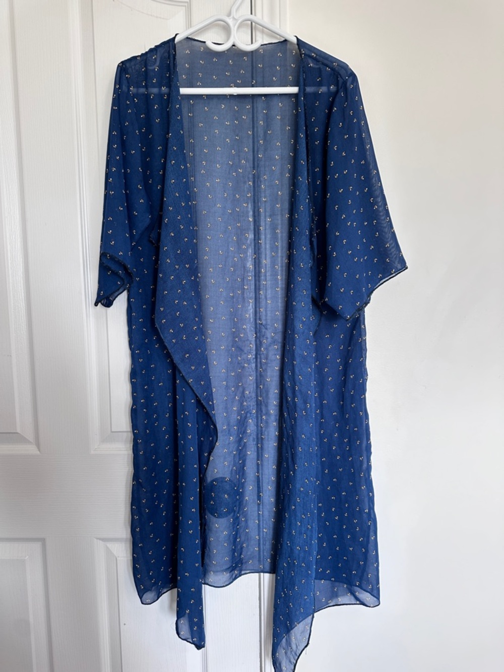 Sheer Navy Blue Floral Duster Kimono